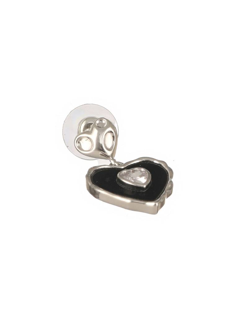 Silver Plated Black Enamelled Heart Shaped Minimal  Drop Down Studs Earrings : STER8116