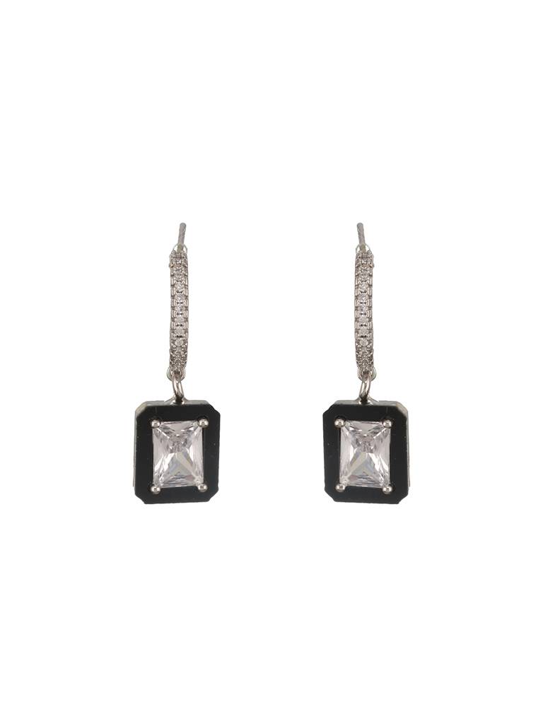 Silver Plated Black Geaometric Hoops Minimal Dropdown Earrings : STER8117