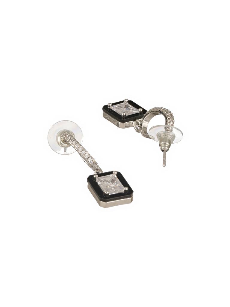 Silver Plated Black Geaometric Hoops Minimal Dropdown Earrings : STER8117