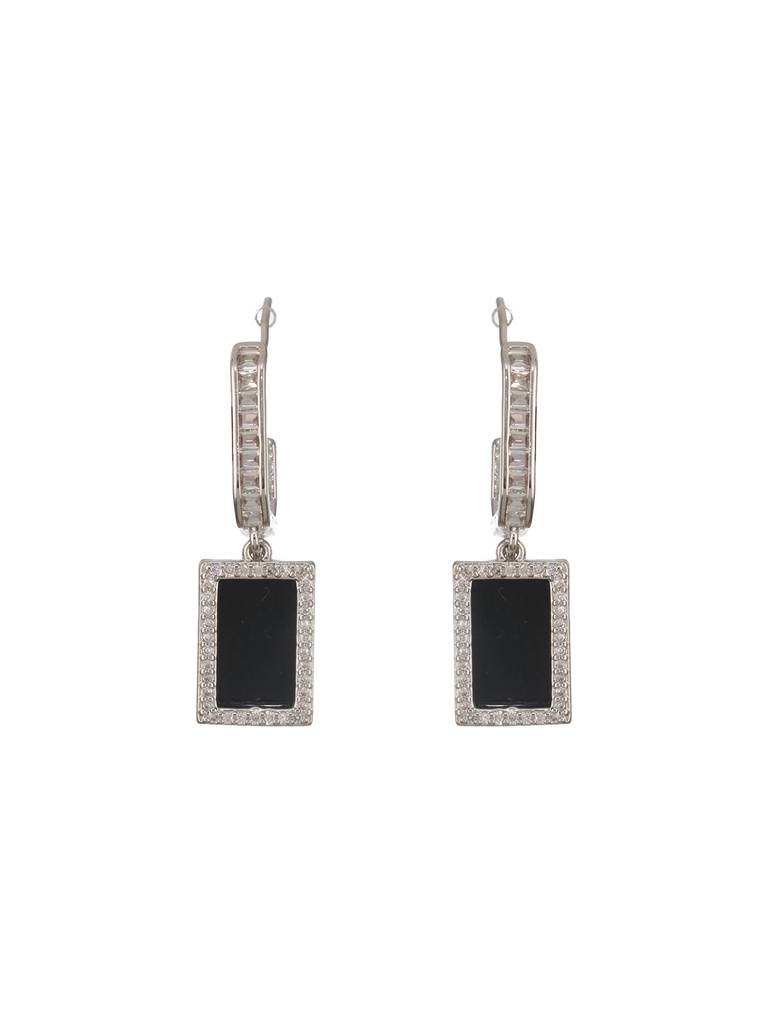 Silver Plated Black J Shaped Square Shaped Minimal Earrings : STER8119