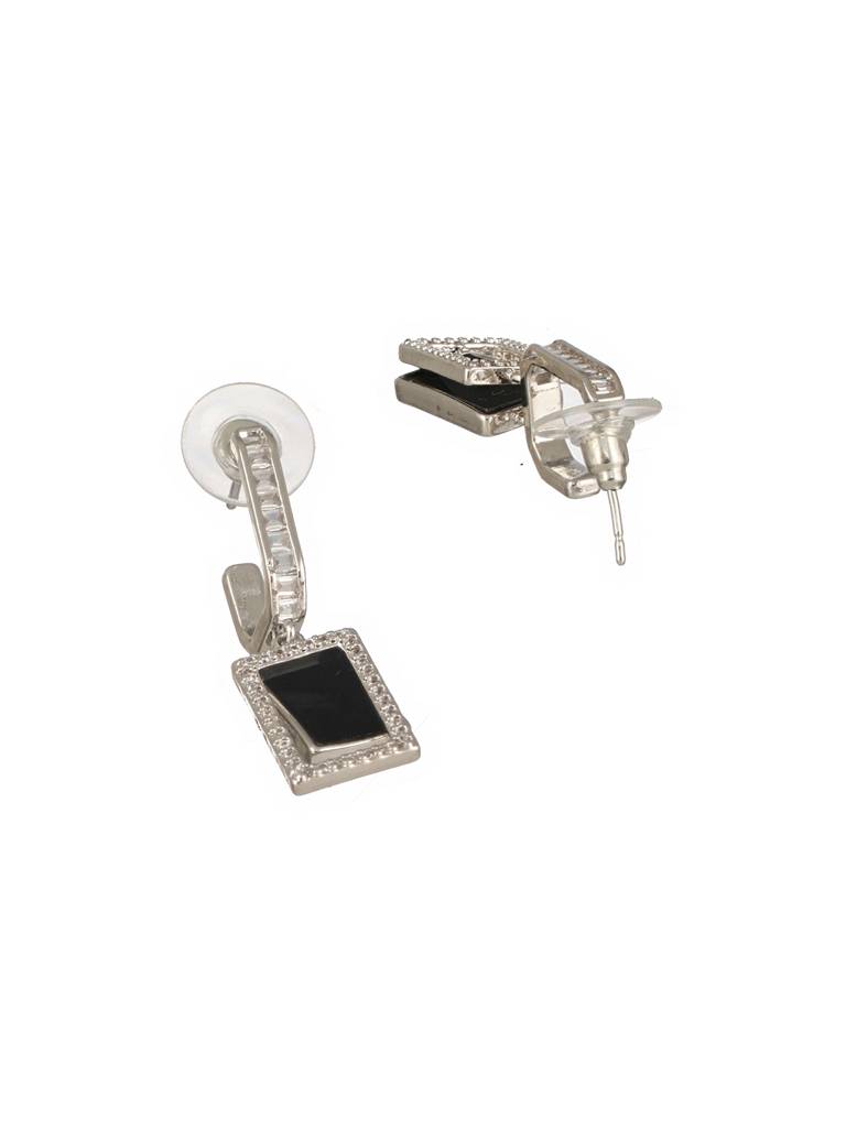 Silver Plated Black J Shaped Square Shaped Minimal Earrings : STER8119