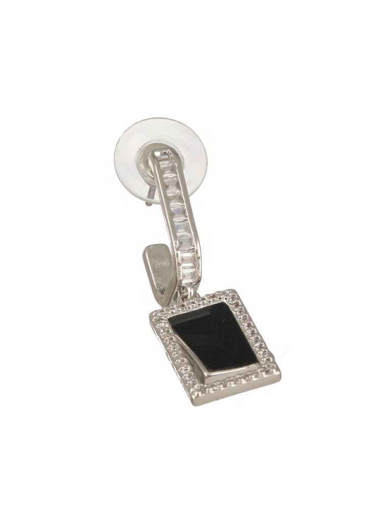 Silver Plated Black J Shaped Square Shaped Minimal Earrings : STER8119