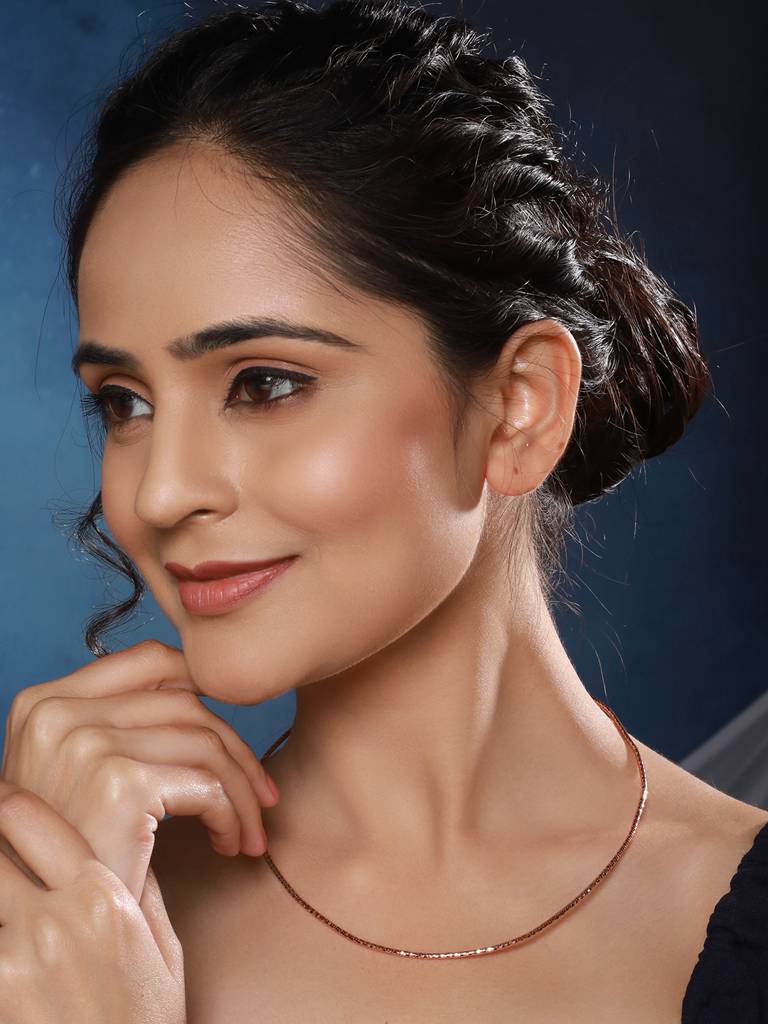 Anti-Tarnish Rose Gold Plated Minimal Snake Collar Chain &  Necklace : STNK8124