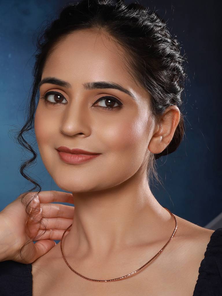 Anti-Tarnish Rose Gold Plated Minimal Snake Collar Chain &  Necklace : STNK8124