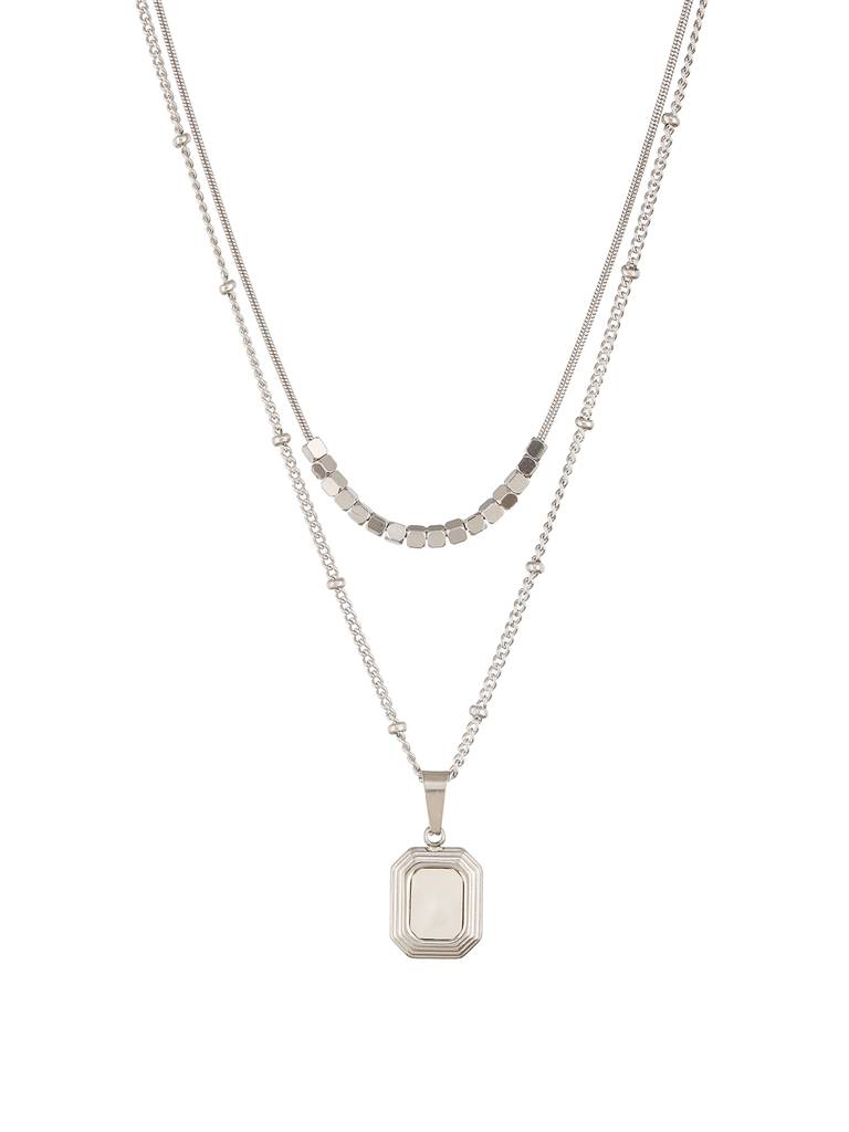 Anti-Tarnish Rhodium Plated Layered Minimal Geometric Pendant Necklace & Chain : STLK8132