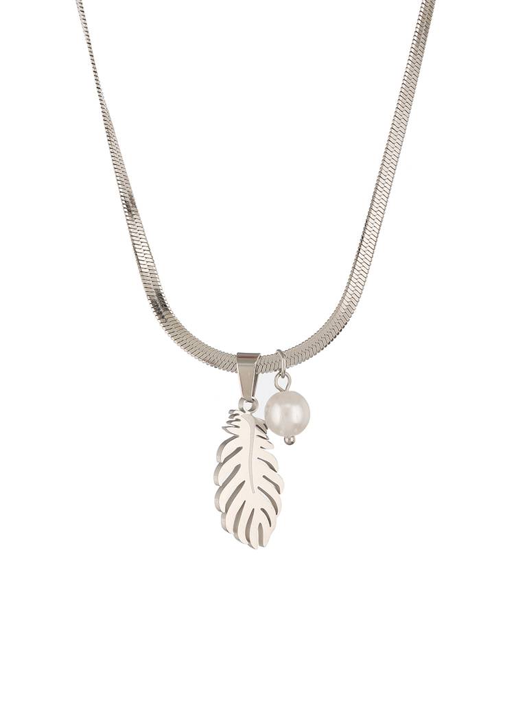 Anti-Tarnish Snake Chain Leaf & Pearl Minimal Pendant Necklace & Chain : STLK8133