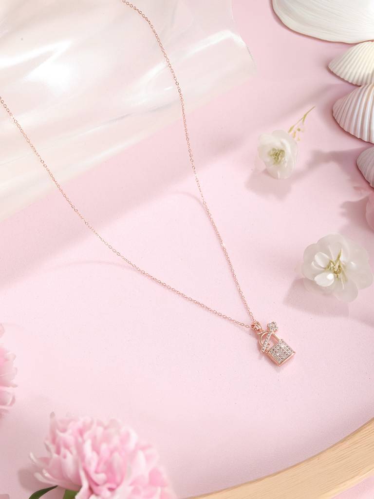 Anti-Tarnish Rose Gold Plated Ad Studded Lock Key Pendant
