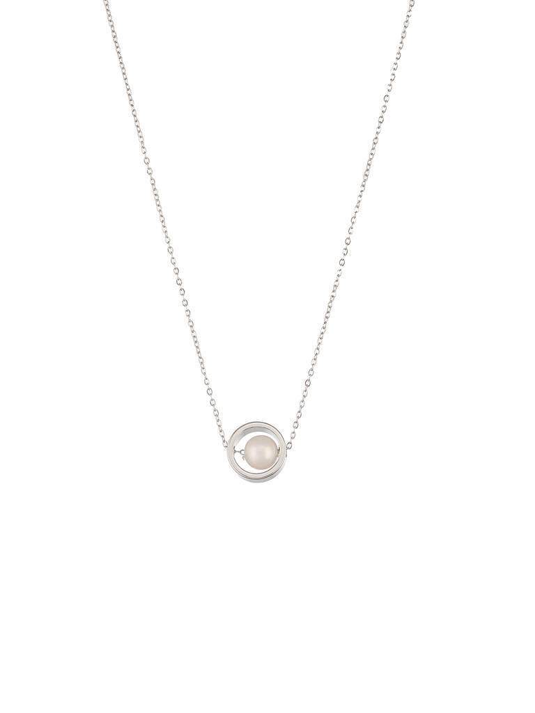 Anti-Tarnish Rhodium Plated Minimal Orbital Pearl Necklace & Chain : STLK8135