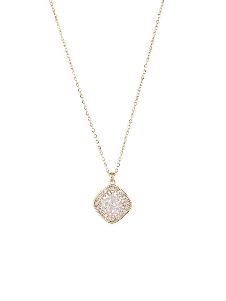 Anti-Tarnish Gold Toned  Minimal Solitaire Crystal Pendant Necklace & Chain : STLK8136