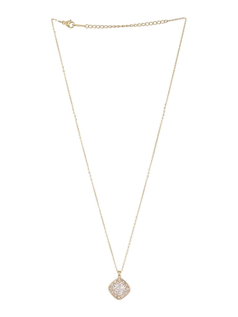 Anti-Tarnish Gold Toned  Minimal Solitaire Crystal Pendant Necklace & Chain : STLK8136