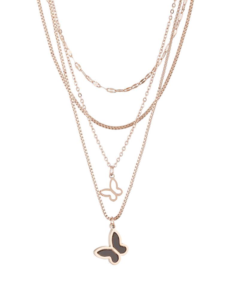 Anti-Tarnish Rose Gold  4 Layered Chunky Shadow  Butterfly Pendant Necklace & Chain : STLK8137