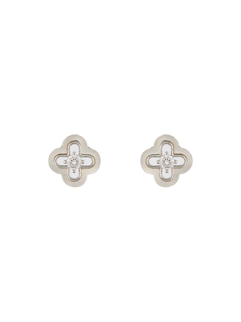 Anti-Tarnish Rhodium Plated Ad Studded  Minimal Floral Pendant Jewellery Set : STLK8138