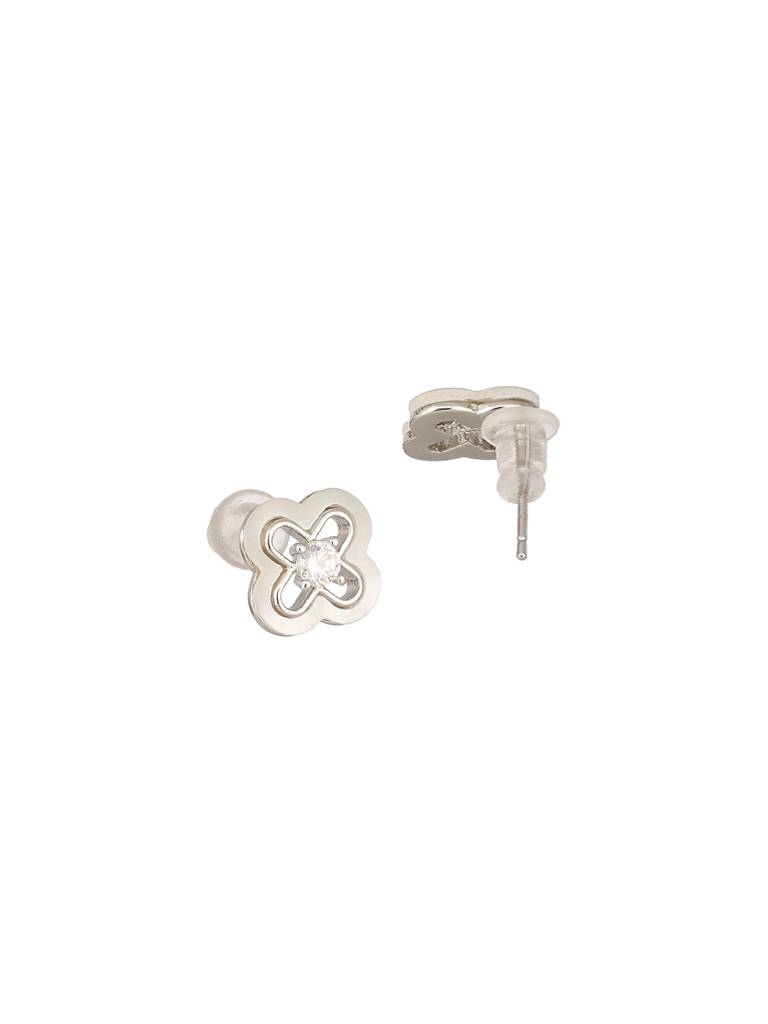Anti-Tarnish Rhodium Plated Ad Studded  Minimal Floral Pendant Jewellery Set : STLK8138