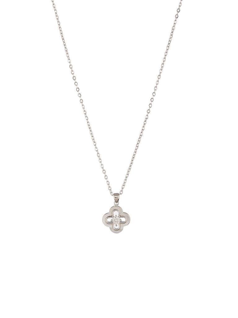 Anti-Tarnish Rhodium Plated Ad Studded  Minimal Floral Pendant Jewellery Set : STLK8138