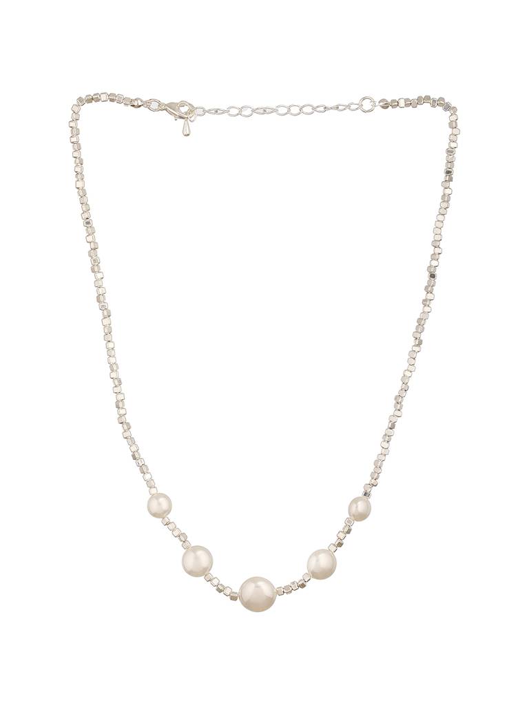Anti-Tarnish Rhodium Plated Celestial Faux  Pearl Luxurious Necklace & Chain : STLK8142
