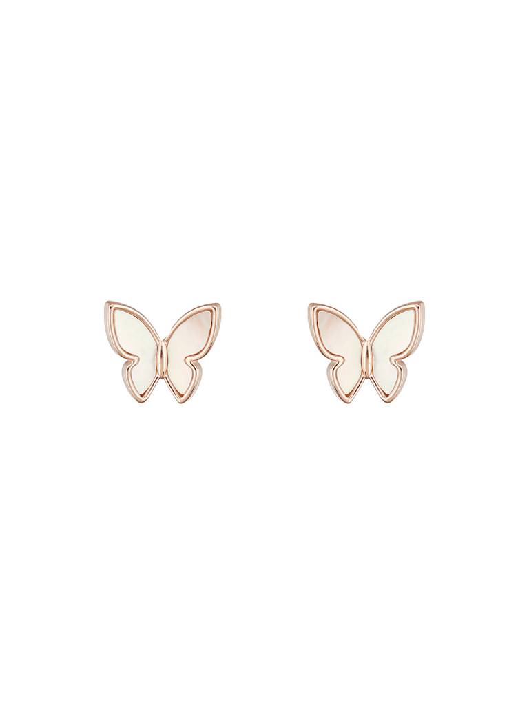 Anti-Tarnish Rose Gold Toned Faux Pearl Butterfly Minimal Chain Pendant  Jewellery Set Rose Gold Stainless Steel