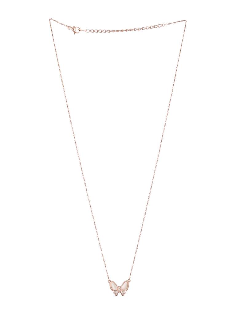 Anti-Tarnish Rose Gold Toned Ad Studded Minimal Butterfly Pendant Necklace & Chain : STLK8148