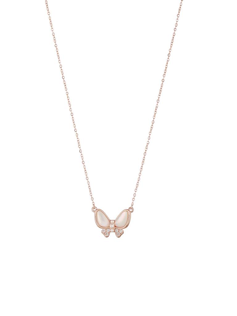 Anti-Tarnish Rose Gold Toned Ad Studded Minimal Butterfly Pendant Necklace & Chain : STLK8148