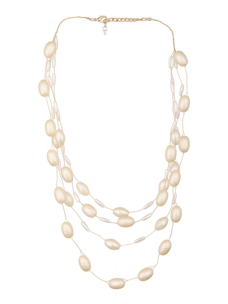 Anti-Tarnish Gold Toned Pearl Minimal Luxurious  Layered Necklace & Chain : STLK8149
