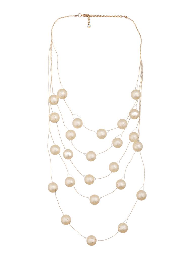 Anti-Tarnish Gold Toned Minimal Round Pearl Layered Necklace & Chain : STLK8150