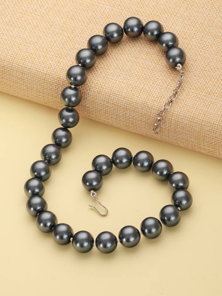 Anti-Tarnish Grey Faux Pearls Stirng Mala Dailywear Necklace & Chain : STLK8152