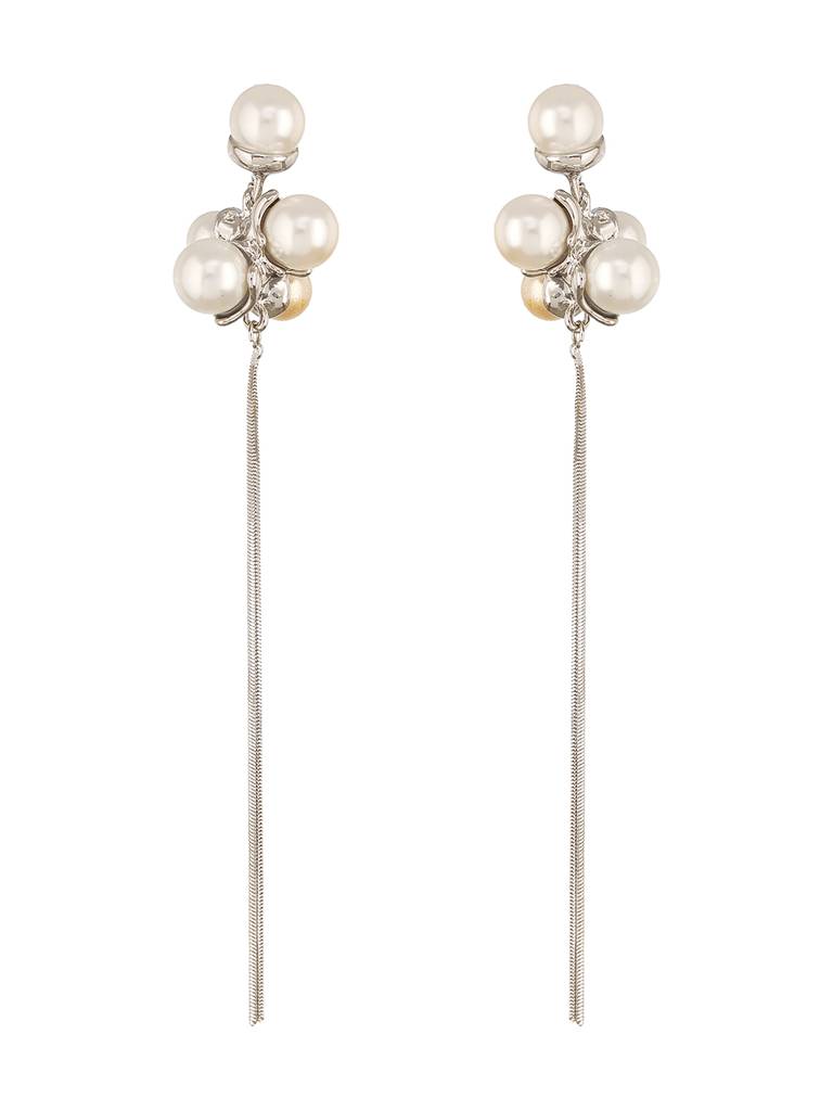 Anti-Tarnish Pearl Bunch Designer Long Chain Drop Studs Earrings : STER8153