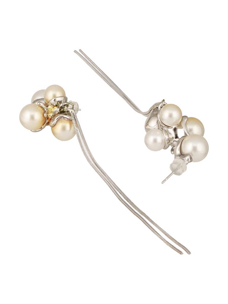 Anti-Tarnish Pearl Bunch Designer Long Chain Drop Studs Earrings : STER8153