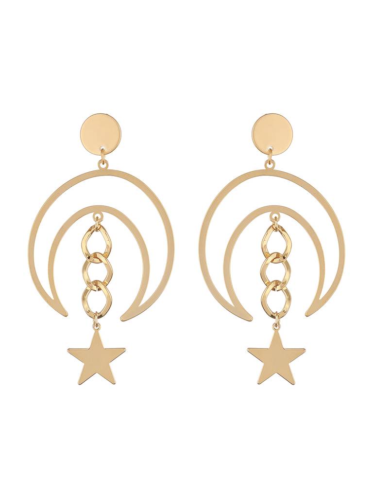Anti-Tarnish Matt Gold Toned Chandelier Star Delicate Drop Earrings : STER8156