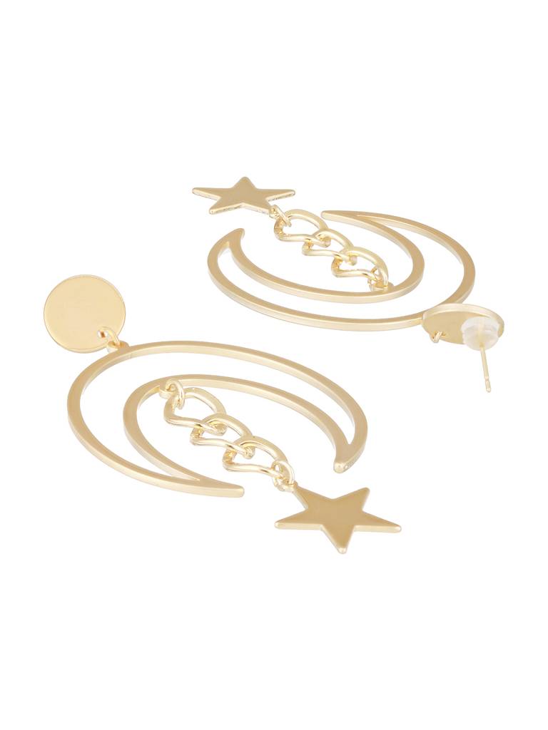 Anti-Tarnish Matt Gold Toned Chandelier Star Delicate Drop Earrings : STER8156