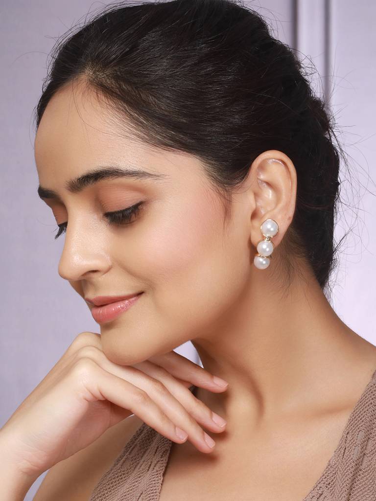 Anti-Tarnish Pearl Bunch Designer Double Sided Drop Studs Earrings : STER8157