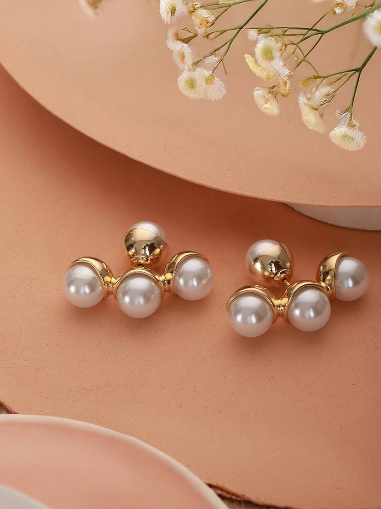 Anti-Tarnish Pearl Bunch Designer Double Sided Drop Studs Earrings : STER8157