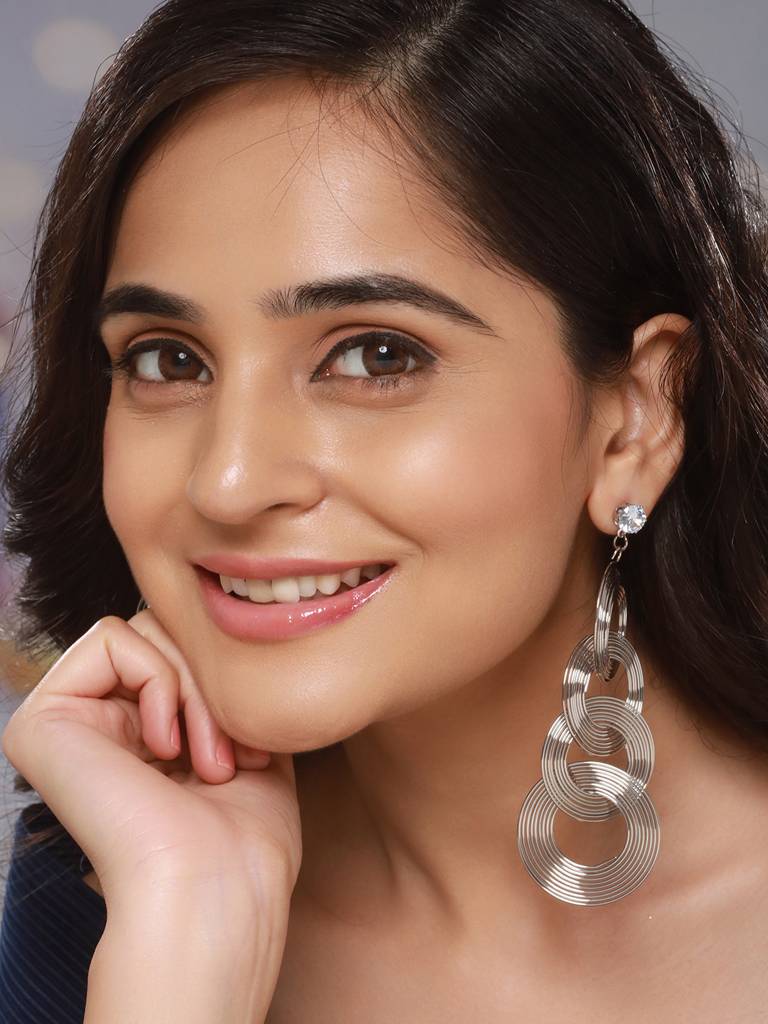 Anti-Tarnish Silver Plated Circular Drop Earrings : STER8164