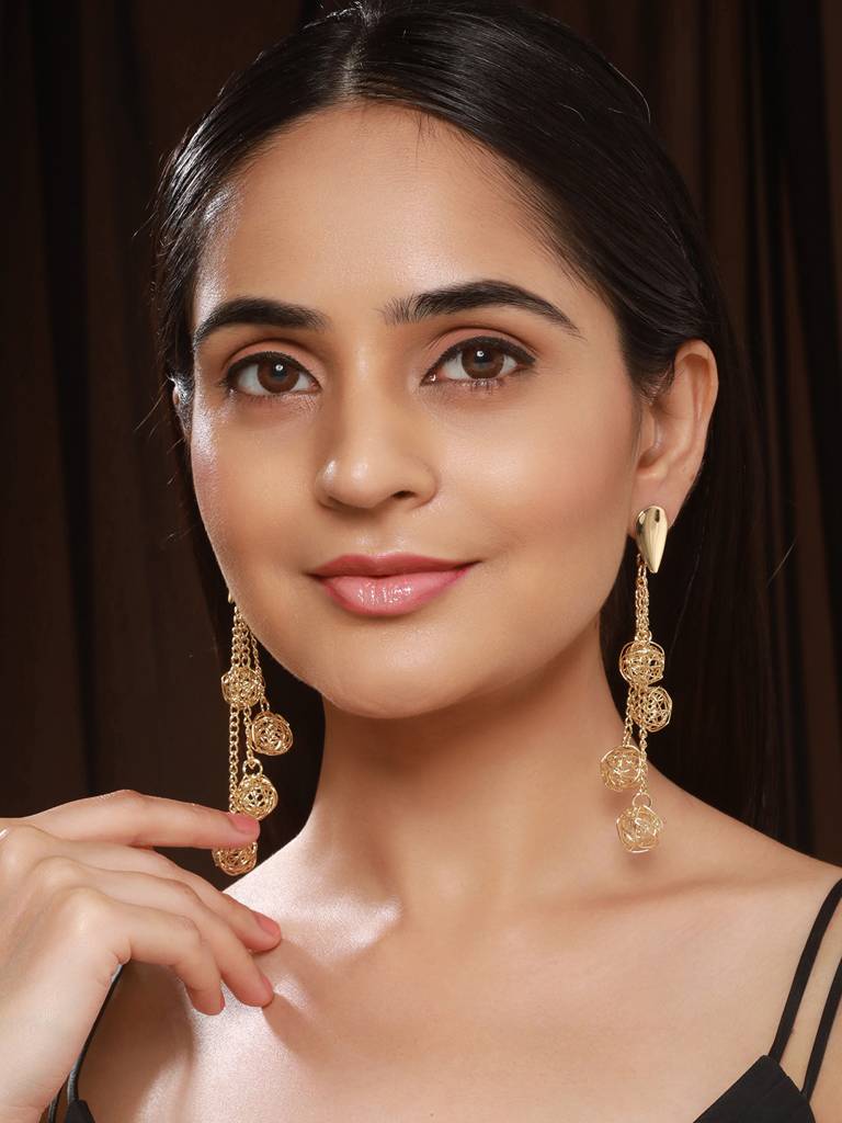 Anti-Tarnish Gold Plated Mesh Ball Drop Dangler Earrings : STER8165