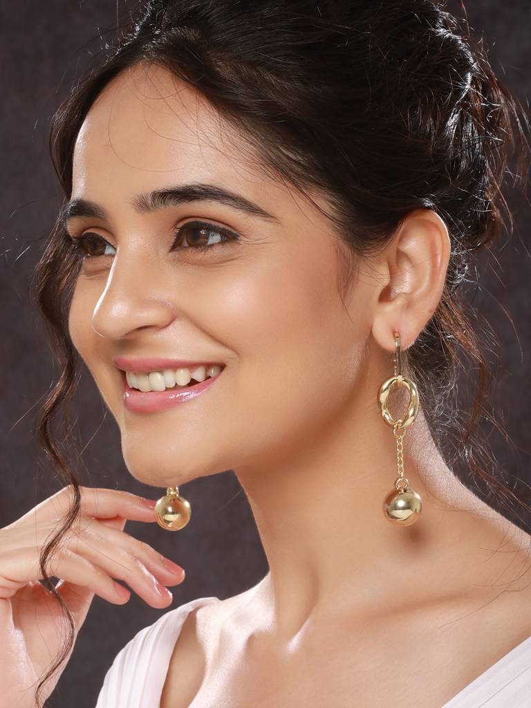Anti-Tarnish Gold Plated Rope Ball Drop Earrings : STER8166