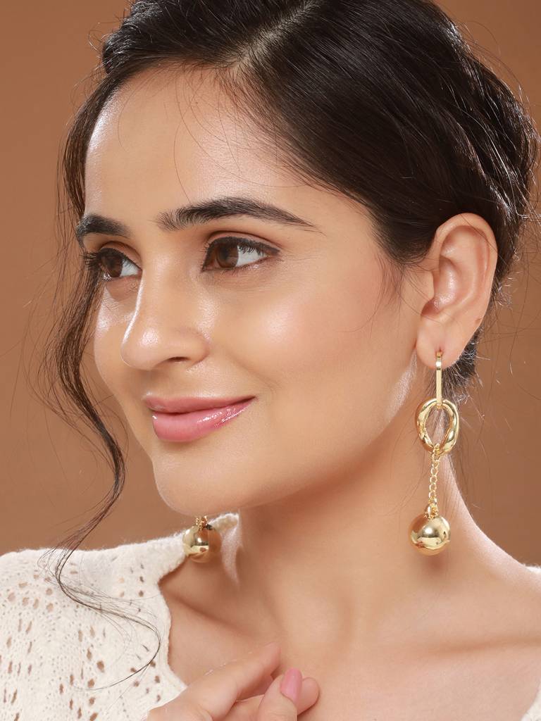 Anti-Tarnish Gold Plated Rope Ball Drop Earrings : STER8166