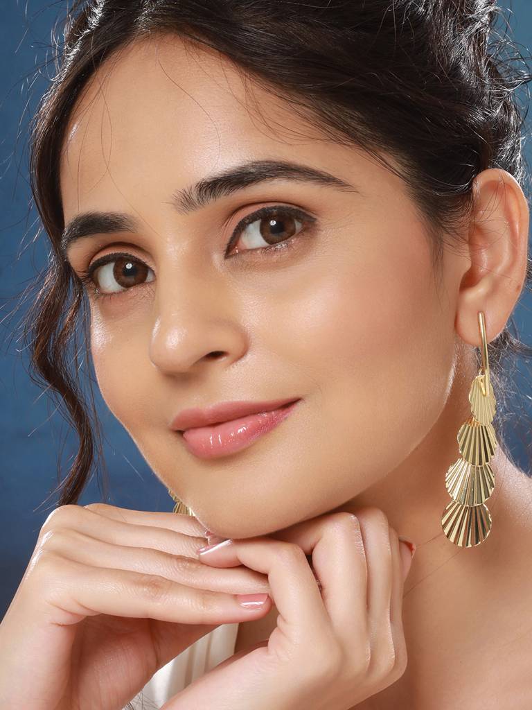 Anti-Tarnish Gold Plated Geometric Drop Down Eaarings : STER8167