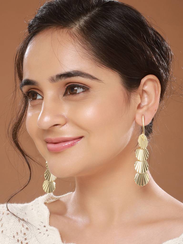 Anti-Tarnish Gold Plated Geometric Drop Down Eaarings : STER8167