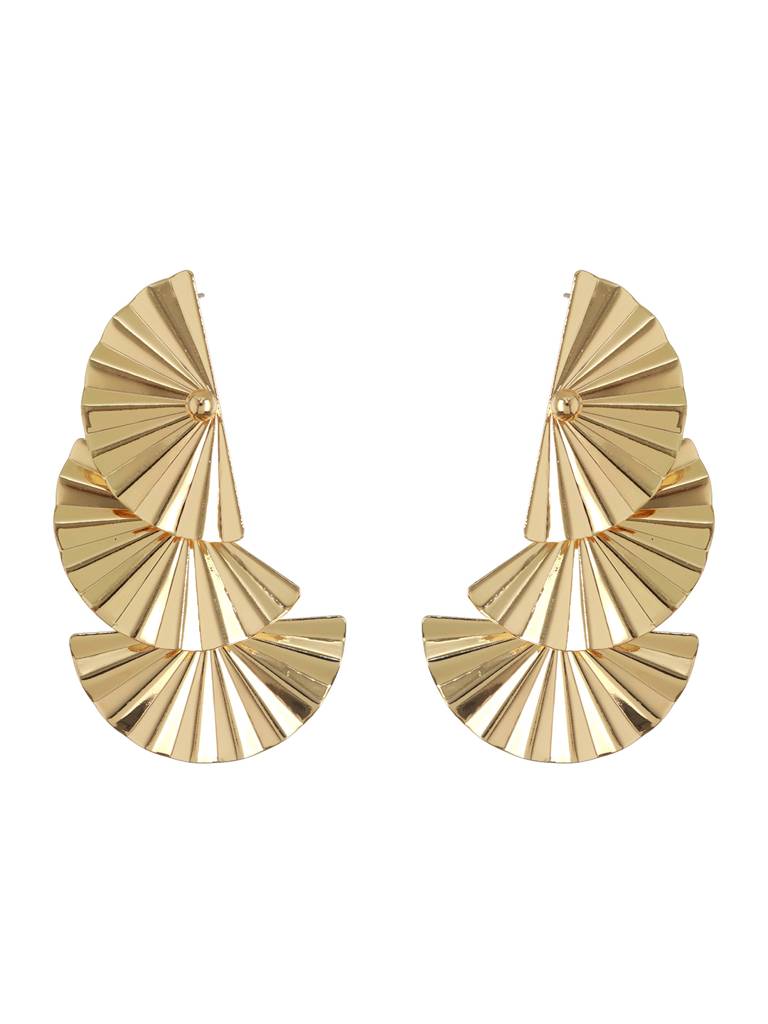 Anti-Tarnish Gold Plated Striped Three Layered Drop Earrings : STER8169