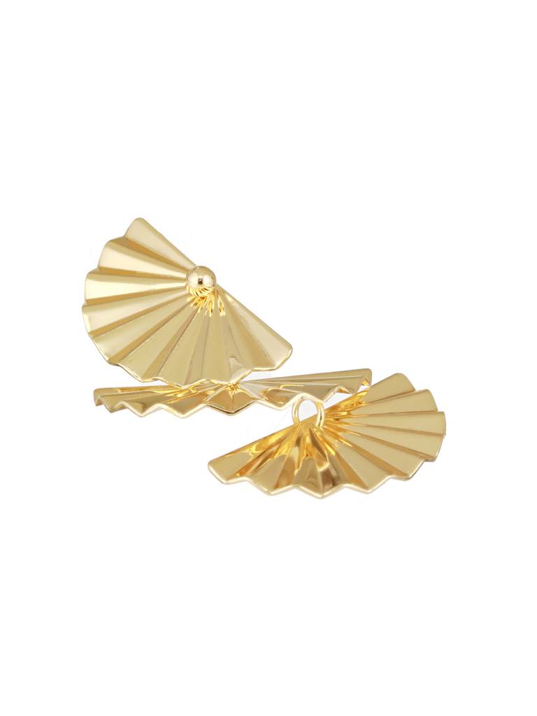 Anti-Tarnish Gold Plated Striped Three Layered Drop Earrings : STER8169