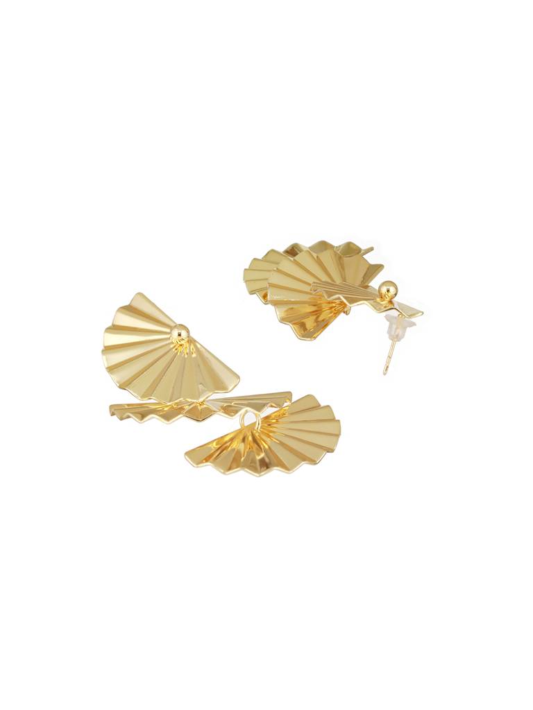 Anti-Tarnish Gold Plated Striped Three Layered Drop Earrings : STER8169
