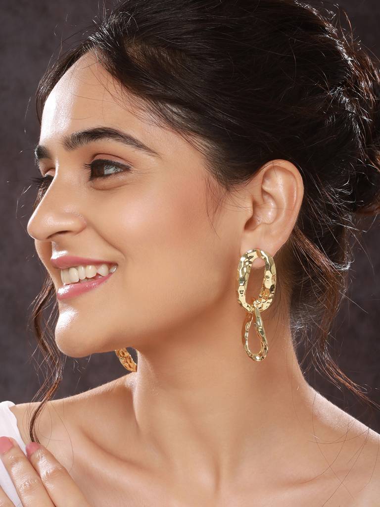 Anti-Tarnish Gold Plated Intwined Dangler Drop Earrings : STER8171