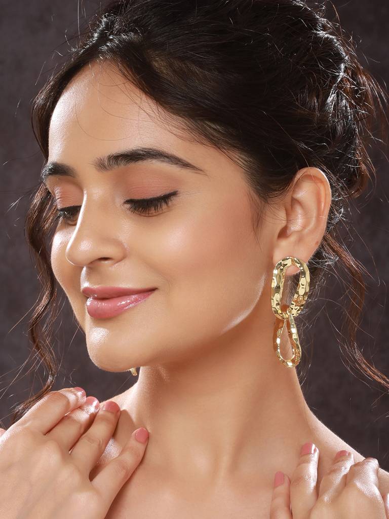 Anti-Tarnish Gold Plated Intwined Dangler Drop Earrings : STER8171