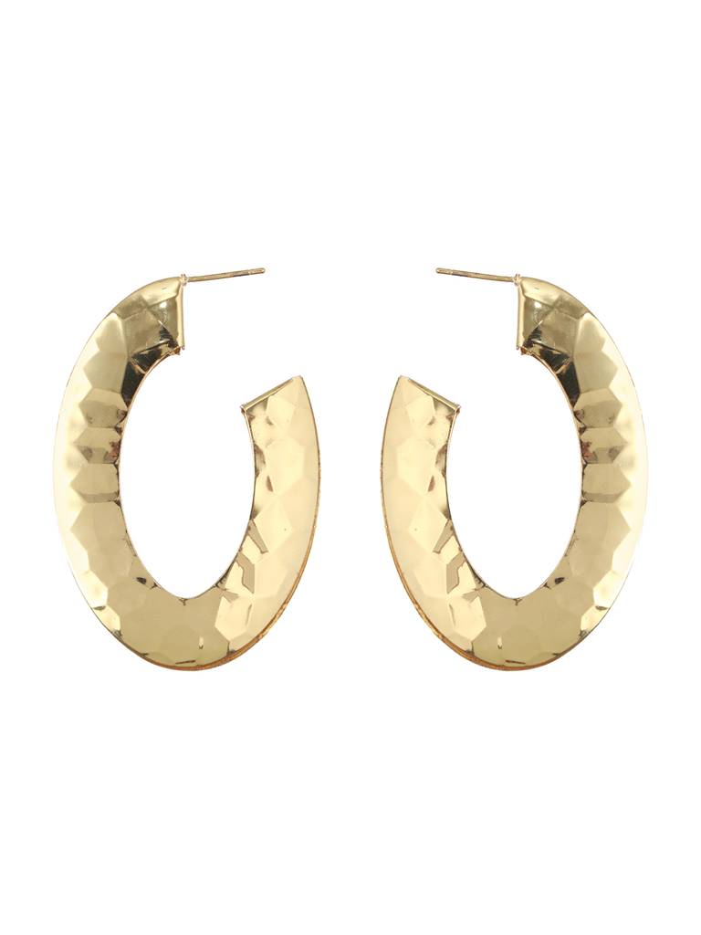 Anti-Tarnish Gold Plated Hammered Casual Hoop Earrings : STER8174