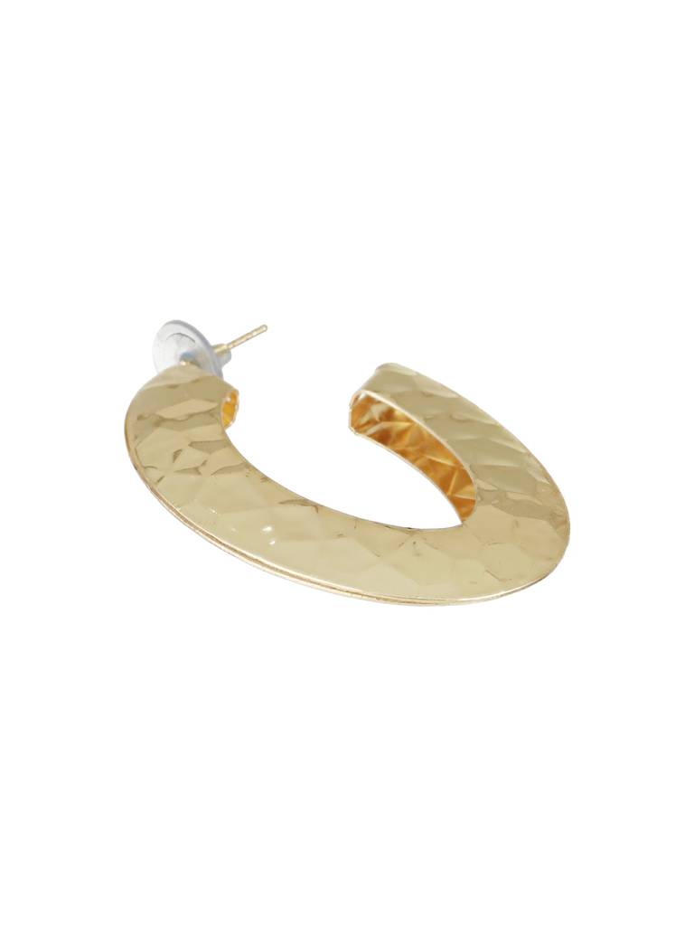 Anti-Tarnish Gold Plated Hammered Casual Hoop Earrings : STER8174