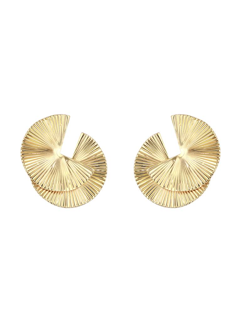 Anti-Tarnish Gold Plated Fan Shaped Disc Studds Earrings : STER8175