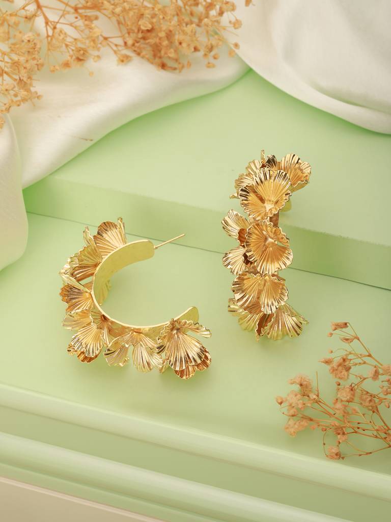 Anti-Tarnish Gold Plated Quirky  Statement Hoops Earrings : STER8176