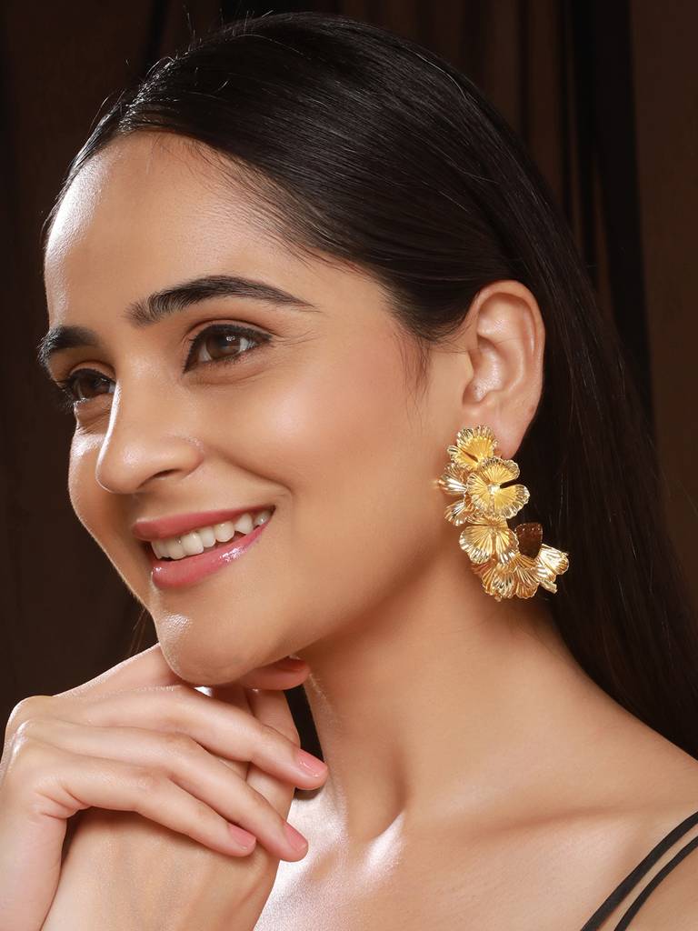 Anti-Tarnish Gold Plated Quirky  Statement Hoops Earrings : STER8176