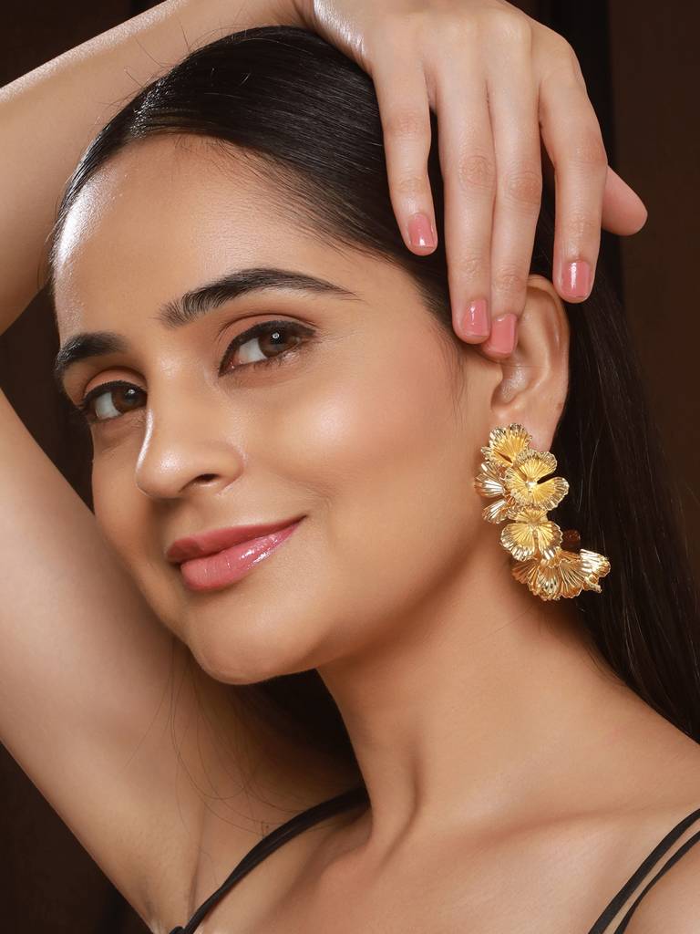 Anti-Tarnish Gold Plated Quirky  Statement Hoops Earrings : STER8176