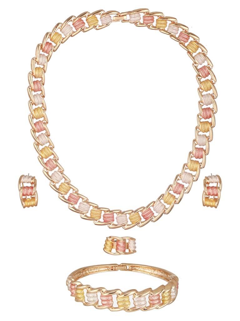 Anti-Tarnish Rose Gold Plated Tricolor Combo Jewellery Set : STNK8178