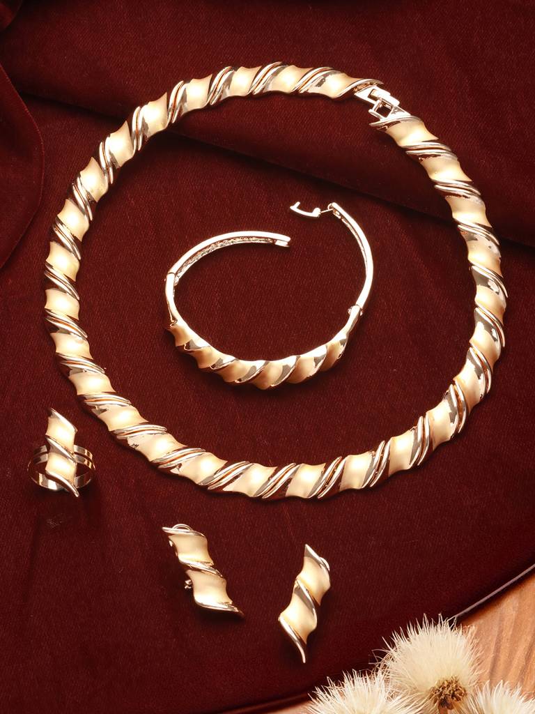Anti-Tarnish 18K Gold Plated Chunky Charm Link Combo Jewellery Set : STNK8180